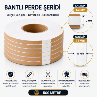 500 Metre Bantlı Perde Şeridi 1,2x11 mm